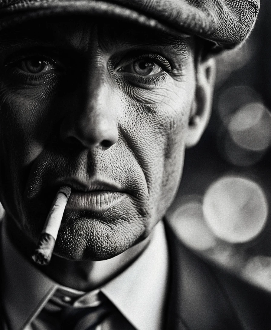 Retrato dramático en blanco y negro en primer plano de un hombre fumando