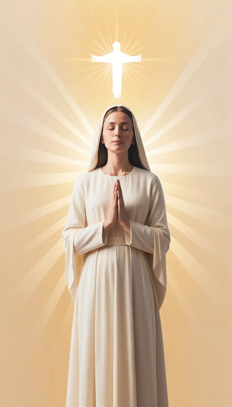 Minimalist illustration of a praying woman in golden light