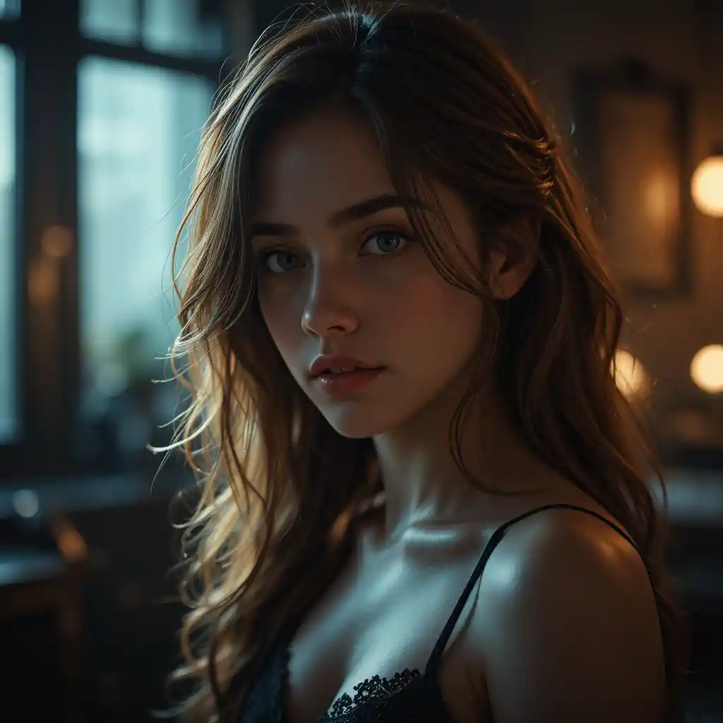Emotional cinematic photo with dramatic shallow focus lighting