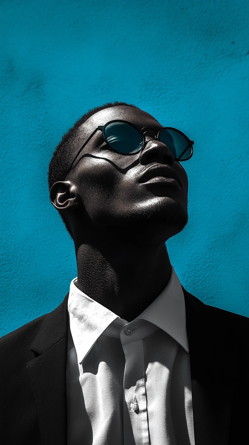 Retrato em preto e branco de um homem de terno com clima sombrio