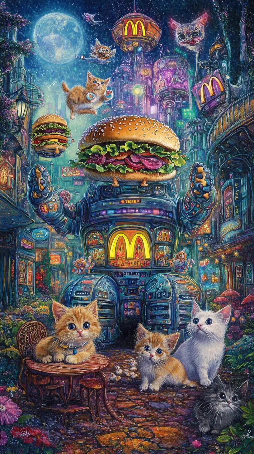 Tiernos animales reciben hamburguesas de un robot amigable