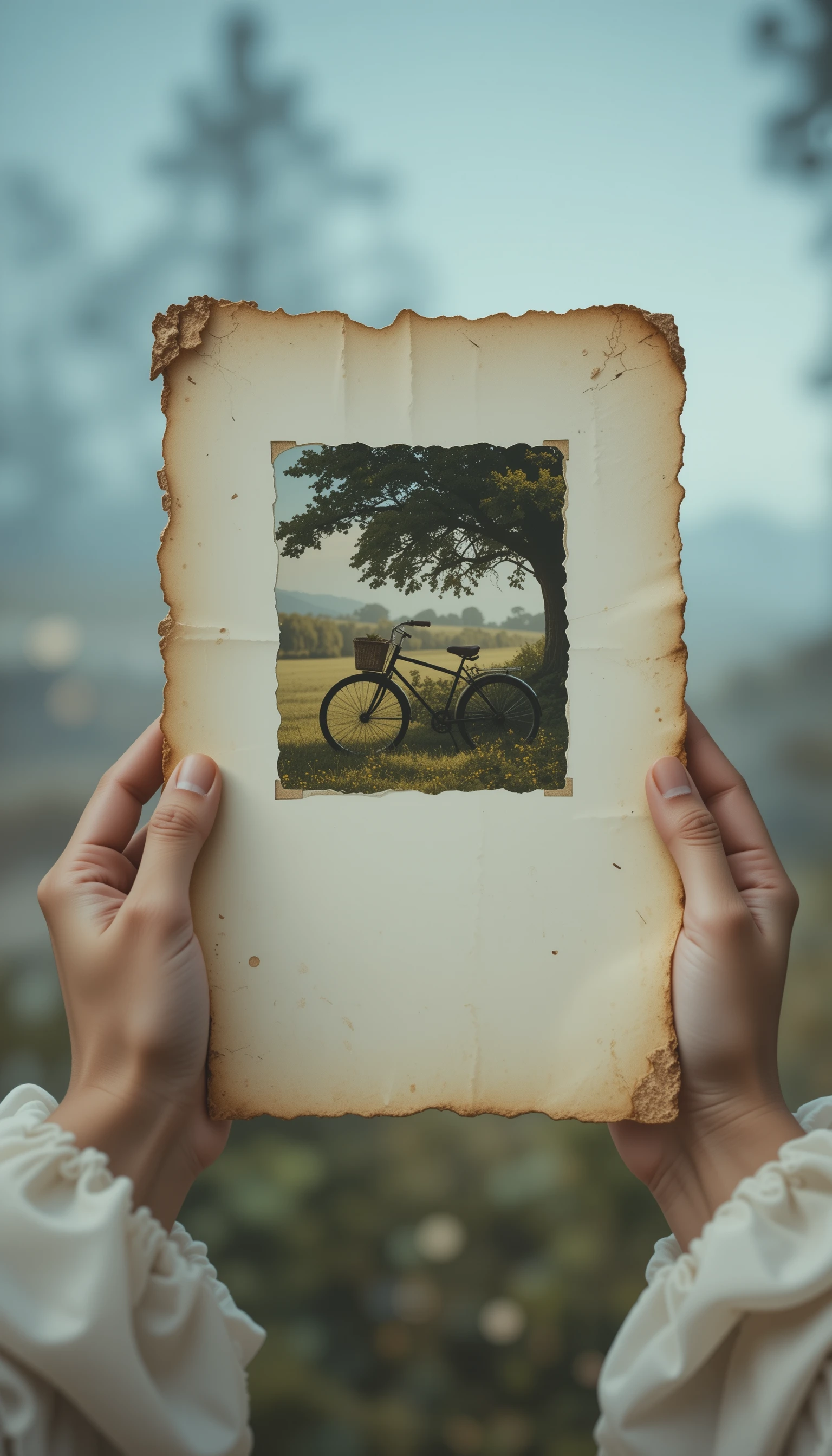 ビンテージな紙片に揺らめく子どもの自転車の記憶
