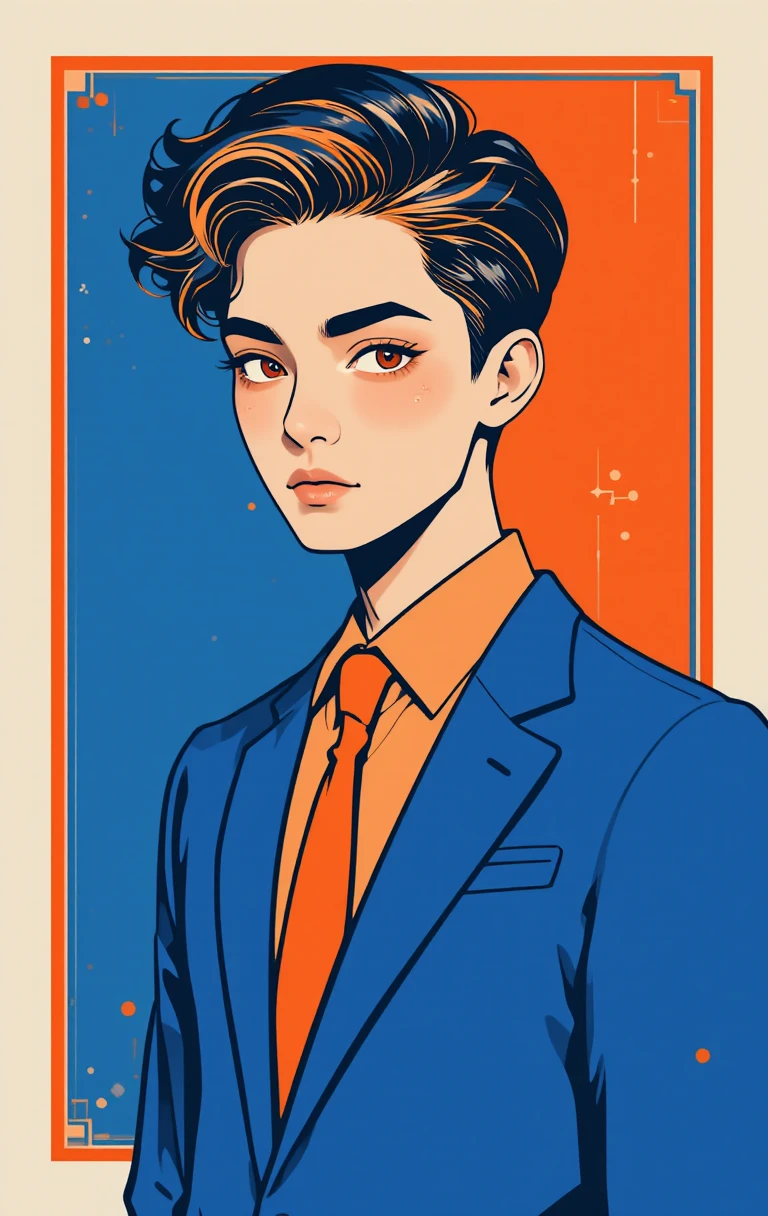 Retrato anime estiloso de um jovem em cores intensas