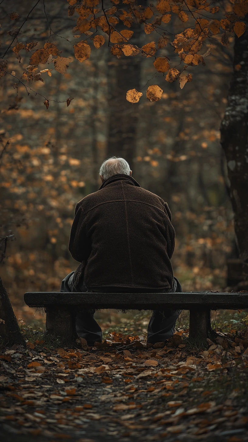 Homme âgé se reposant seul sur un banc de parc usé