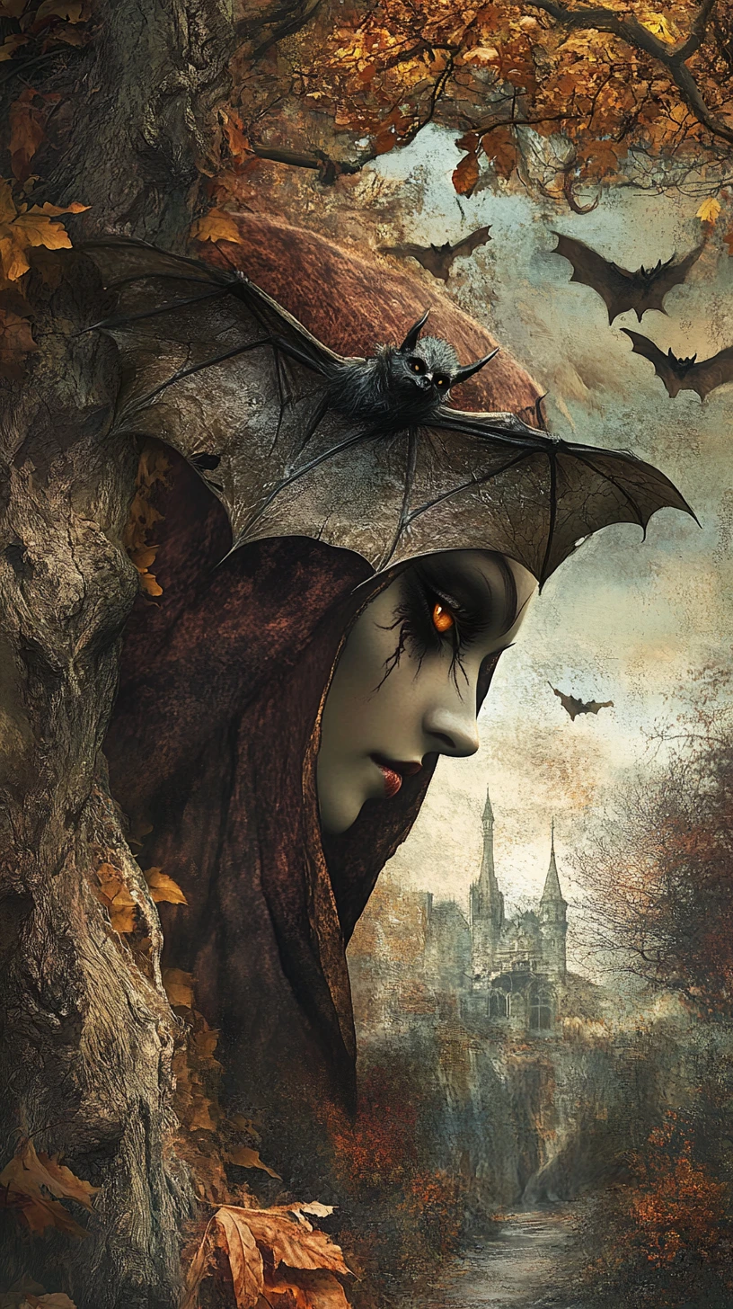 Vampiro e pipistrello fusi in un cielo di Halloween drammatico
