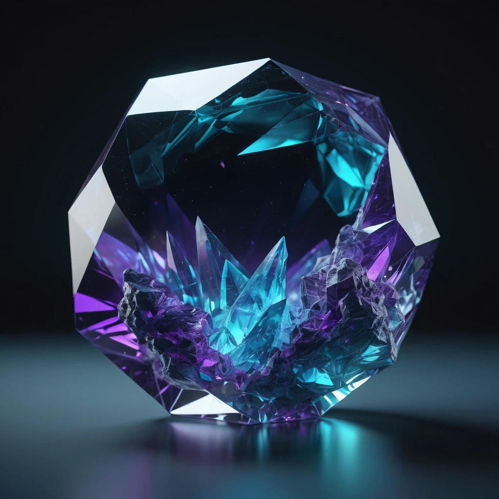 Cristal alien lumineux flottant dans le profond espace