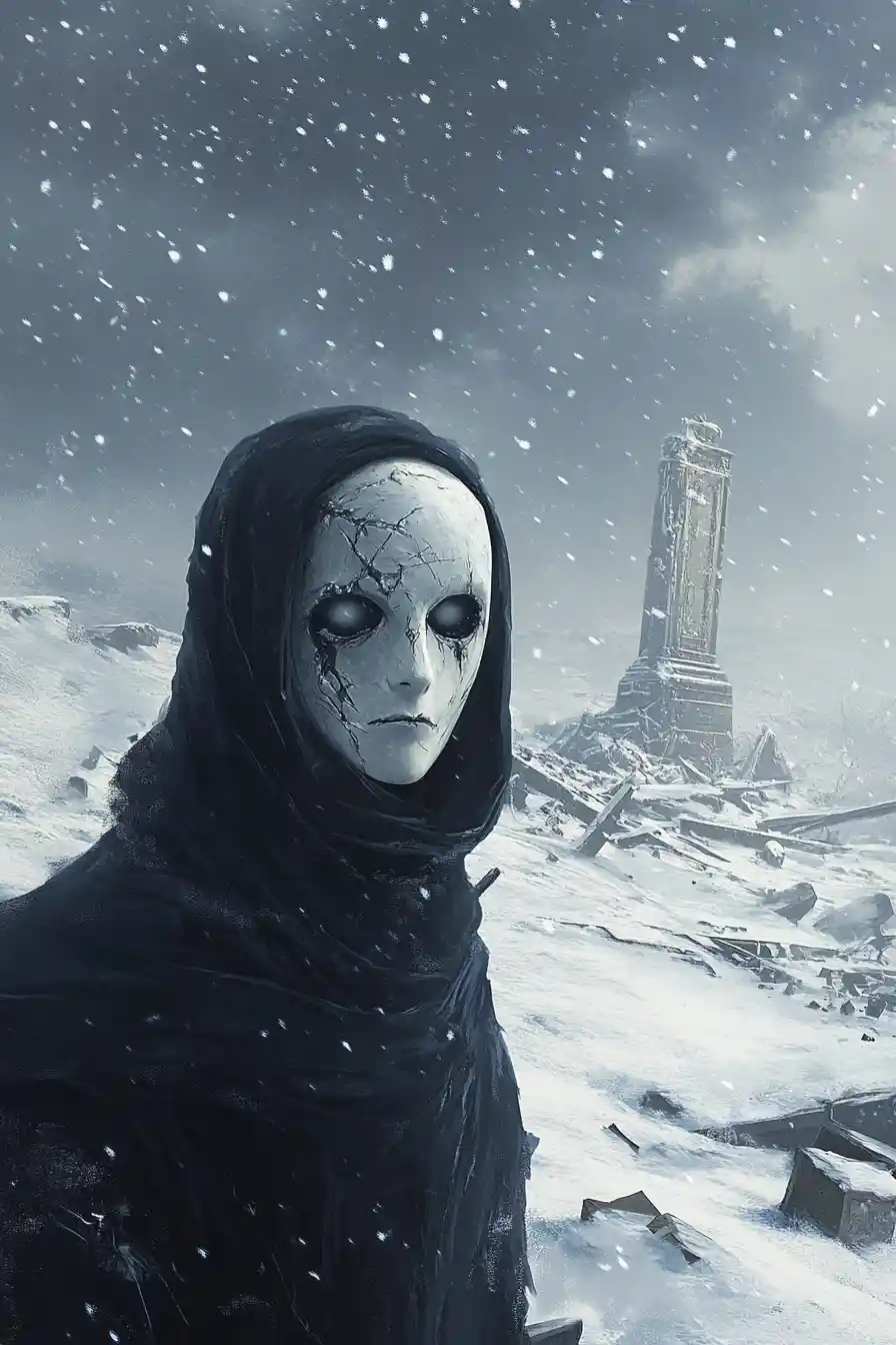 Solitary figure in a desolate winter landscape