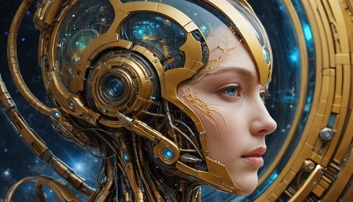 Serene close up science fiction character in a harmonious scene