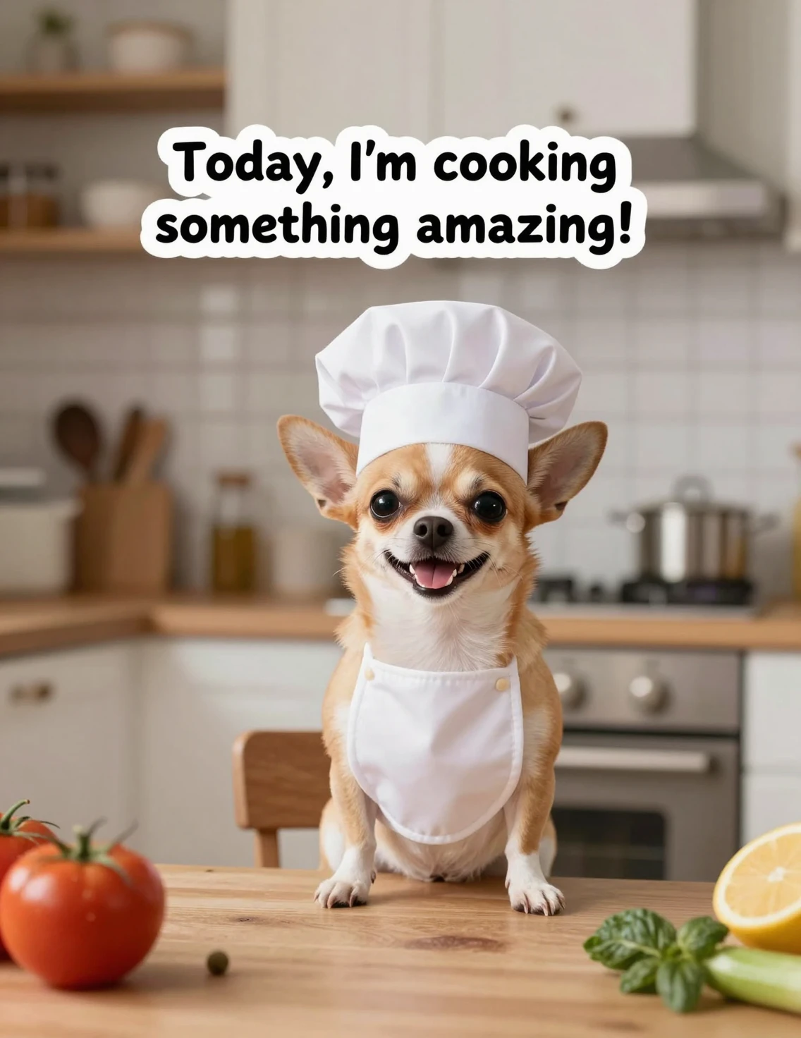 Chihuahua Chef Alegre em uma Cozinha Aconchegante