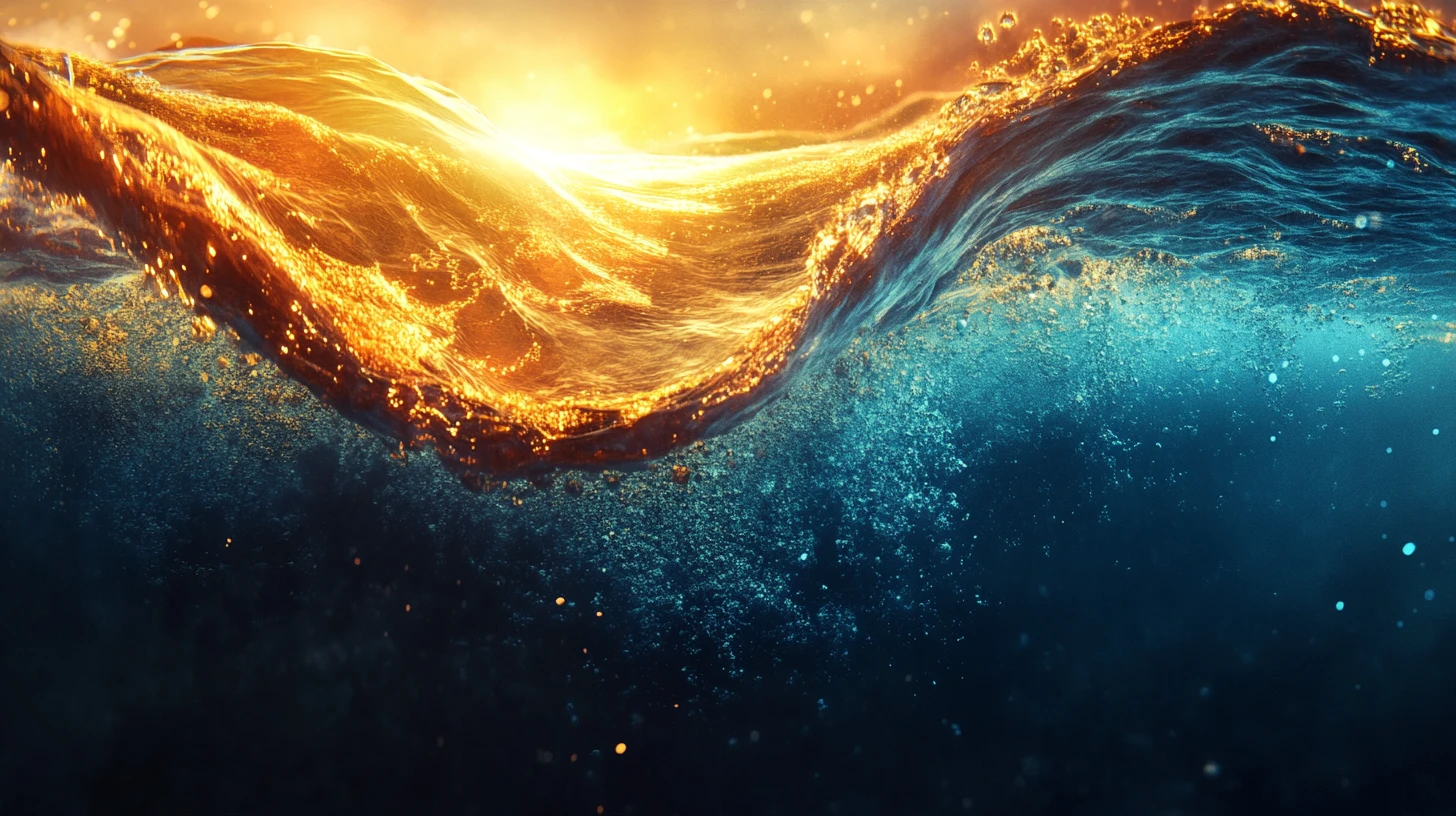 Onda surreal dividida entre sol e bioluminescência