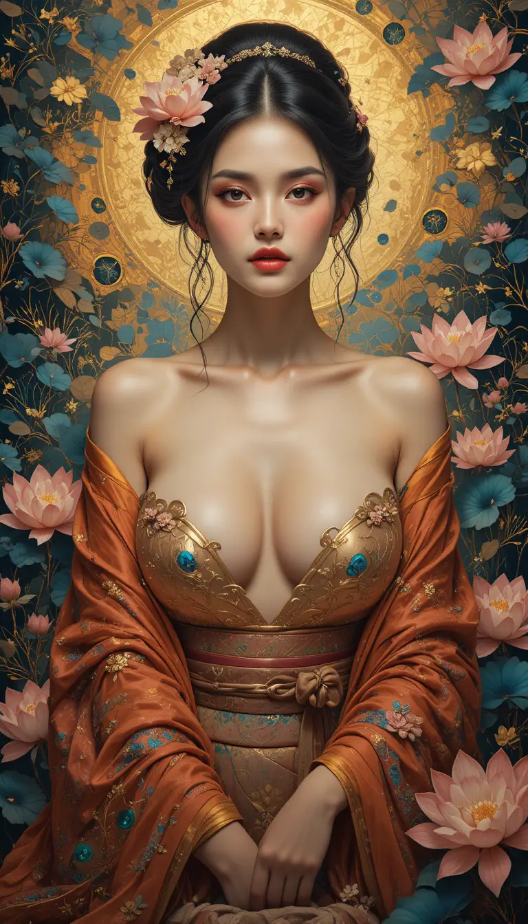 Nihonga-Porträt einer Frau in locker drapiertem Kimono