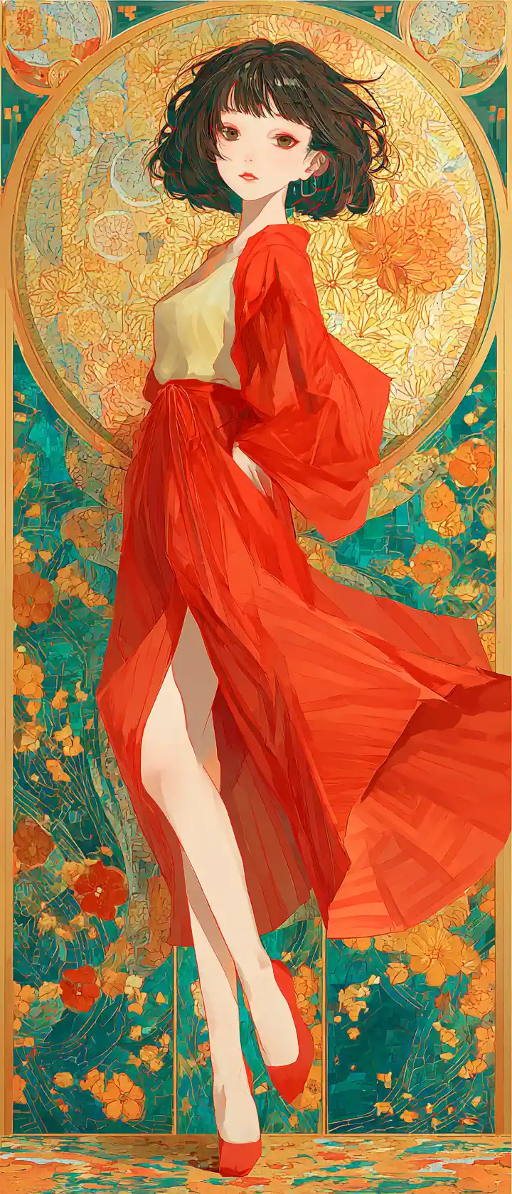 Anime girl dancer in a stylized Klimt inspired painting