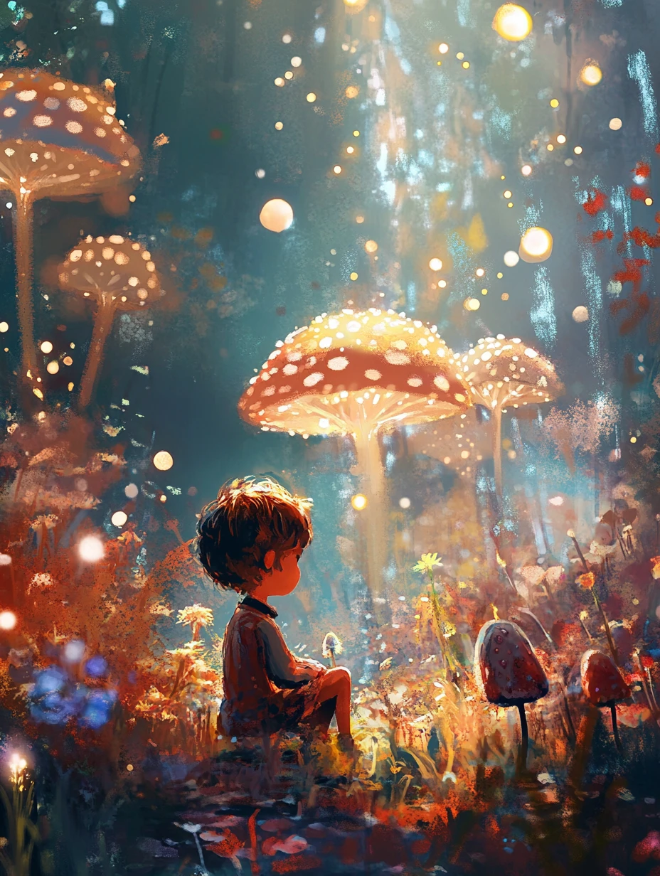 Whimsical forest fairy with creatures in an enchanted grove