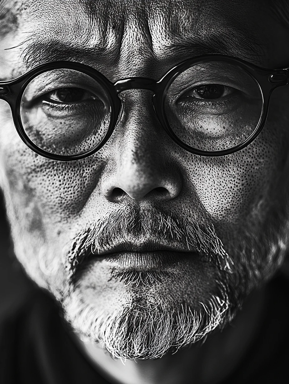 Portrait en gros plan granuleux en noir et blanc d’un vieil homme