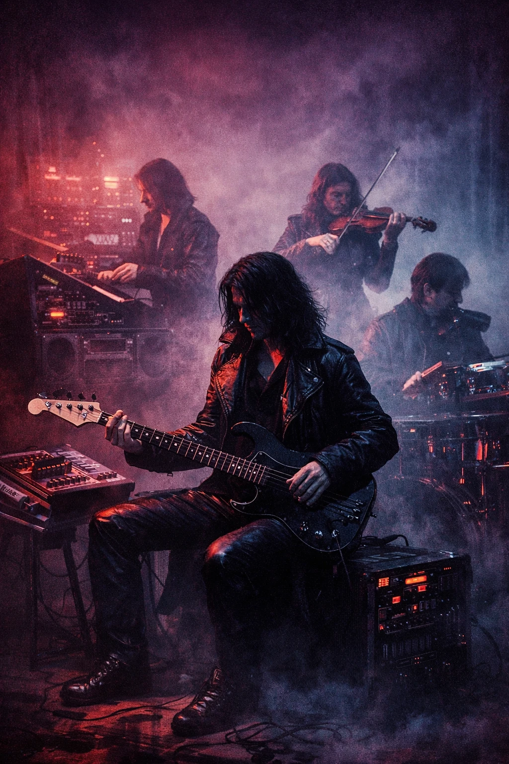 Visualização de música dark wave com energia sombria e atmosférica