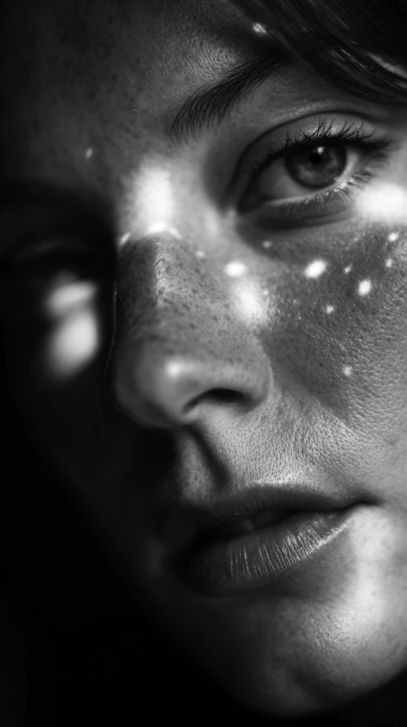 Retrato Íntimo em Preto e Branco em Close-Up com Luz Suave