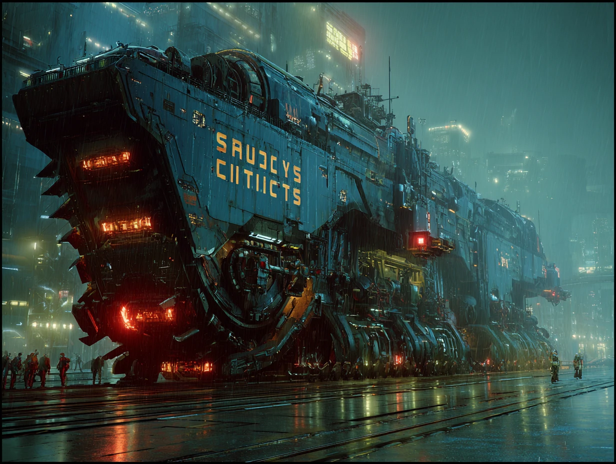 Massive predatory traction city with glowing engines