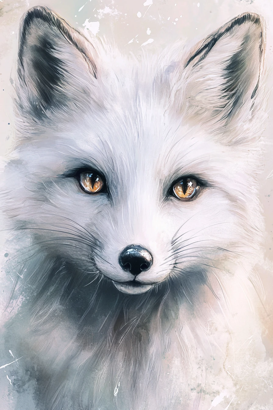 Close-up em aquarela de conto de fadas de uma raposa branca do Ártico