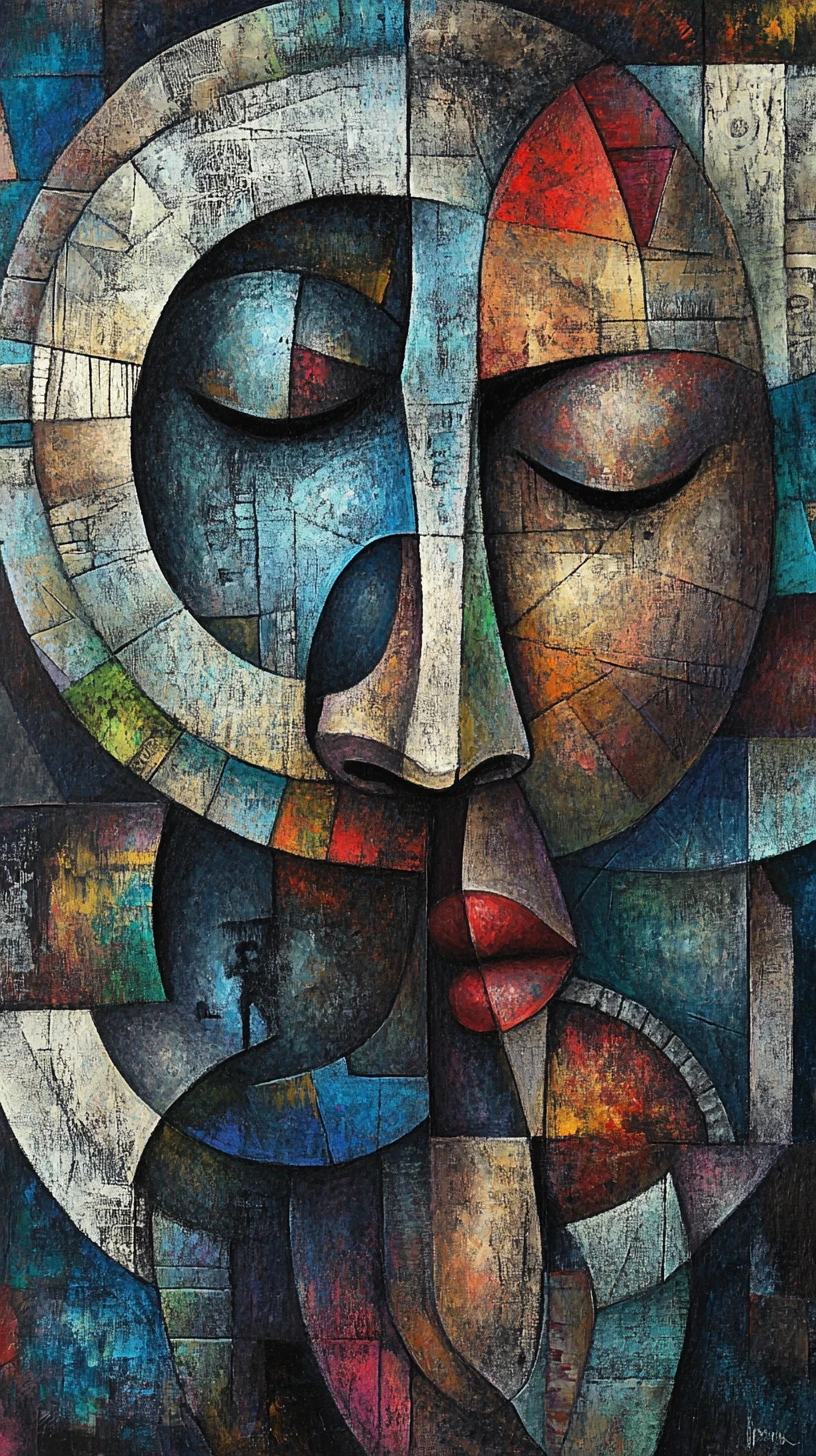 Retrato cubista surrealista de rostos humanos fragmentados