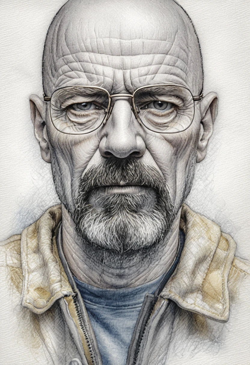 Retrato em grafite de um homem careca de óculos na sombra