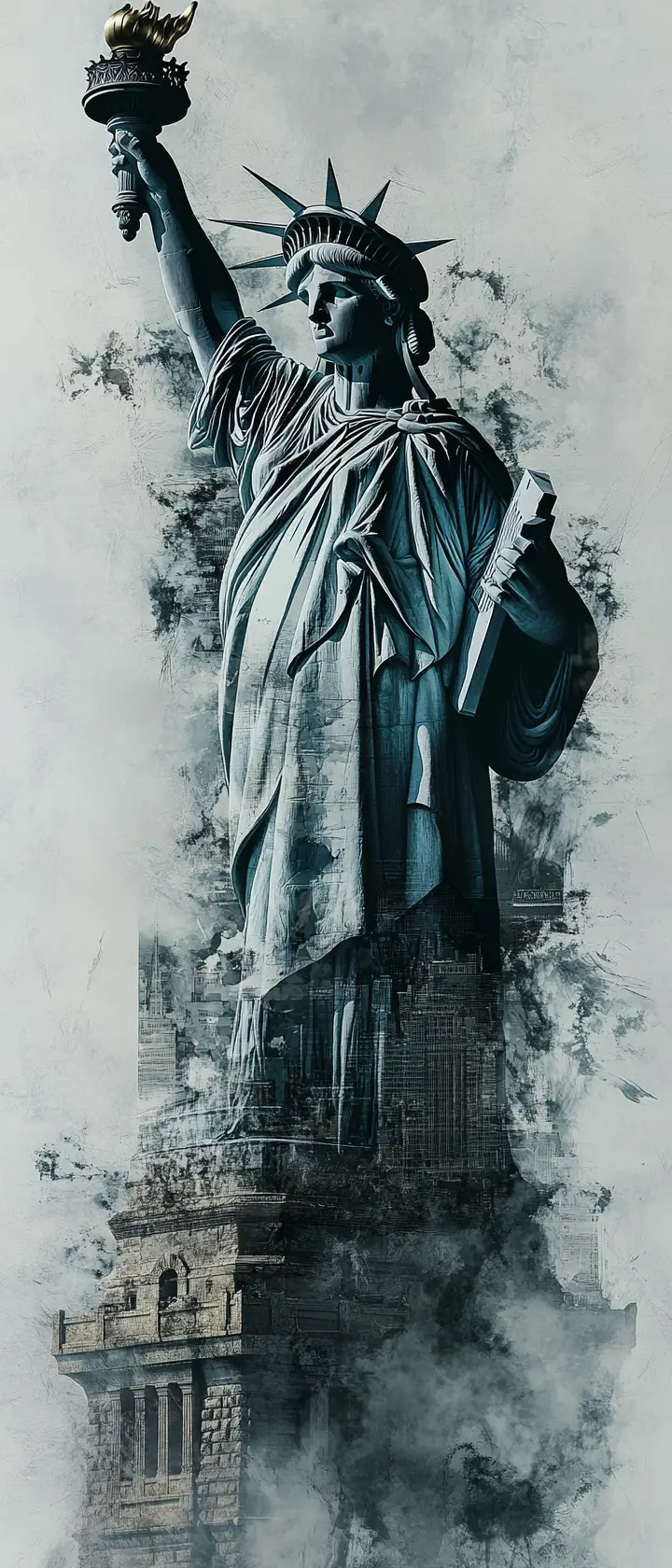 Retrato abstrato e fragmentado da Estátua da Liberdade