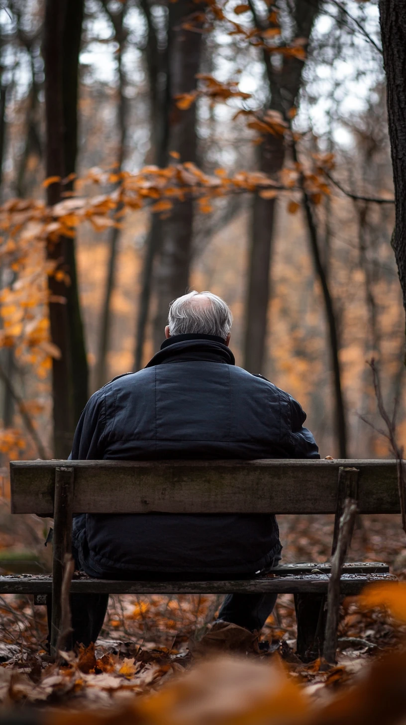 Elderly man resting alone on a worn park bench