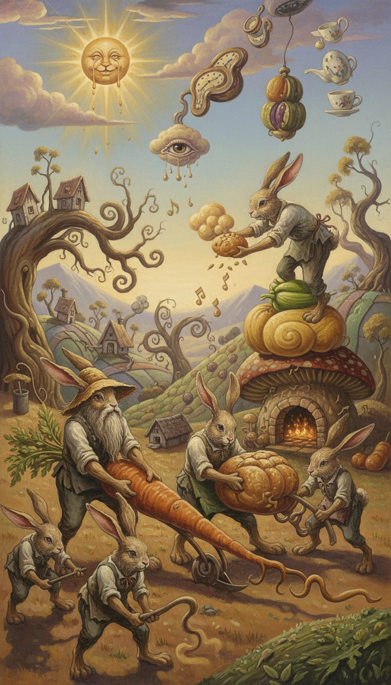 Coelhos Camponeses em Uma Cena Ensolarada no Campo