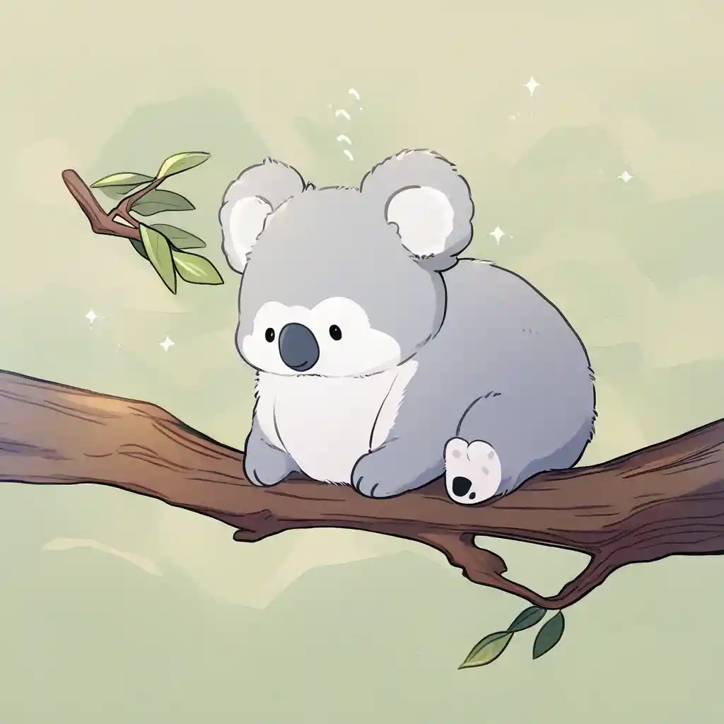 Koala di feltro addormentato che abbraccia un morbido ramo marrone