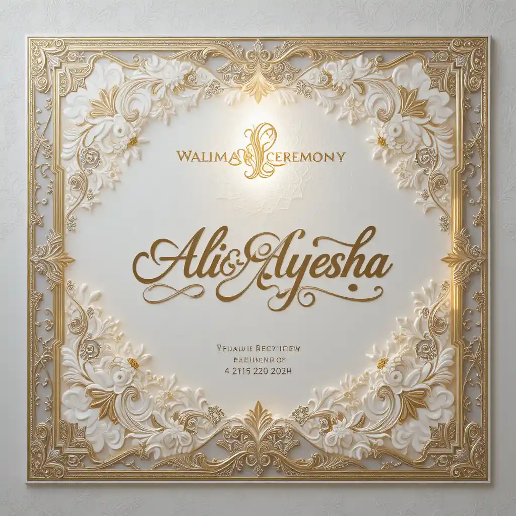 Elegant walima invitation card with ivory and gold design