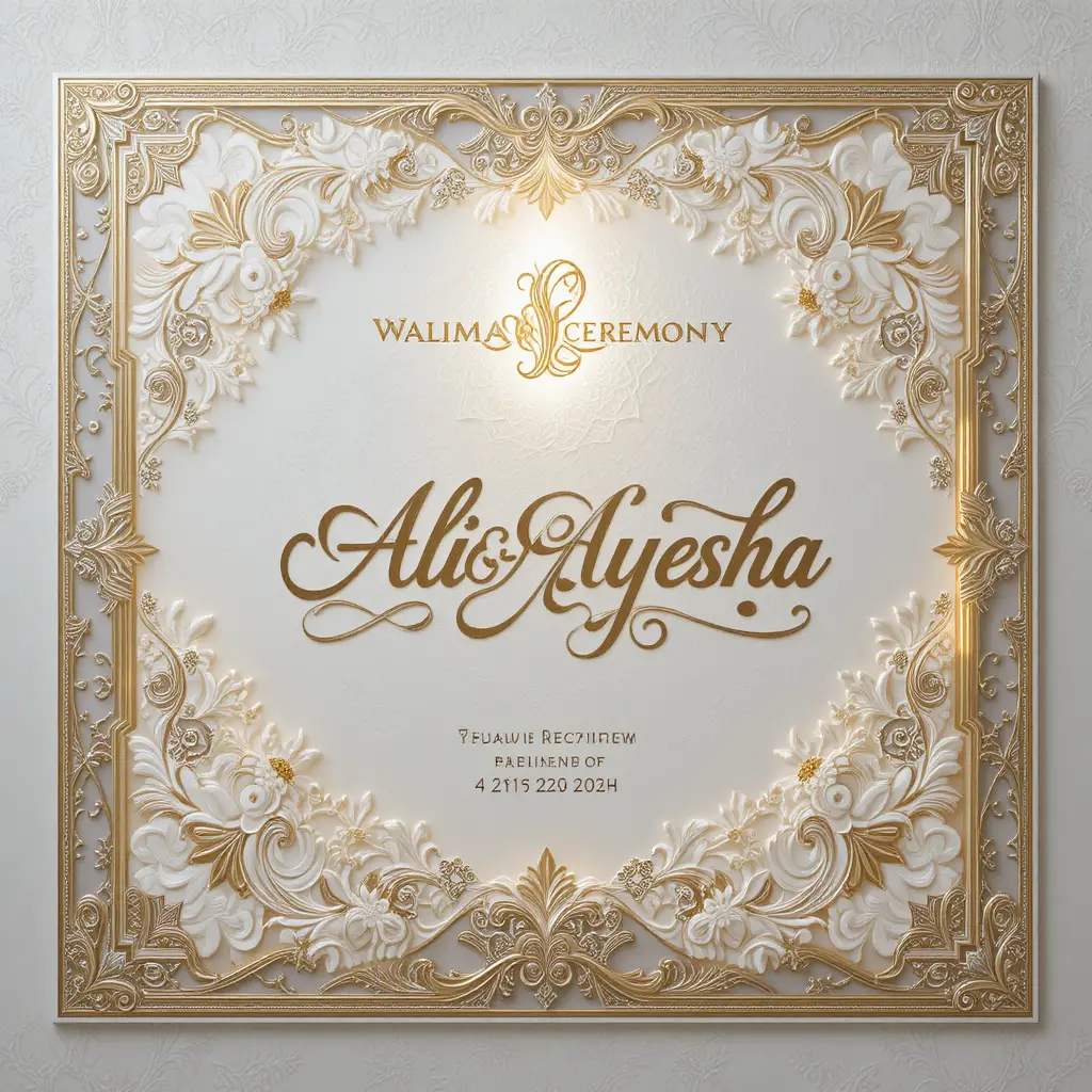Elegant walima invitation card with ivory and gold design