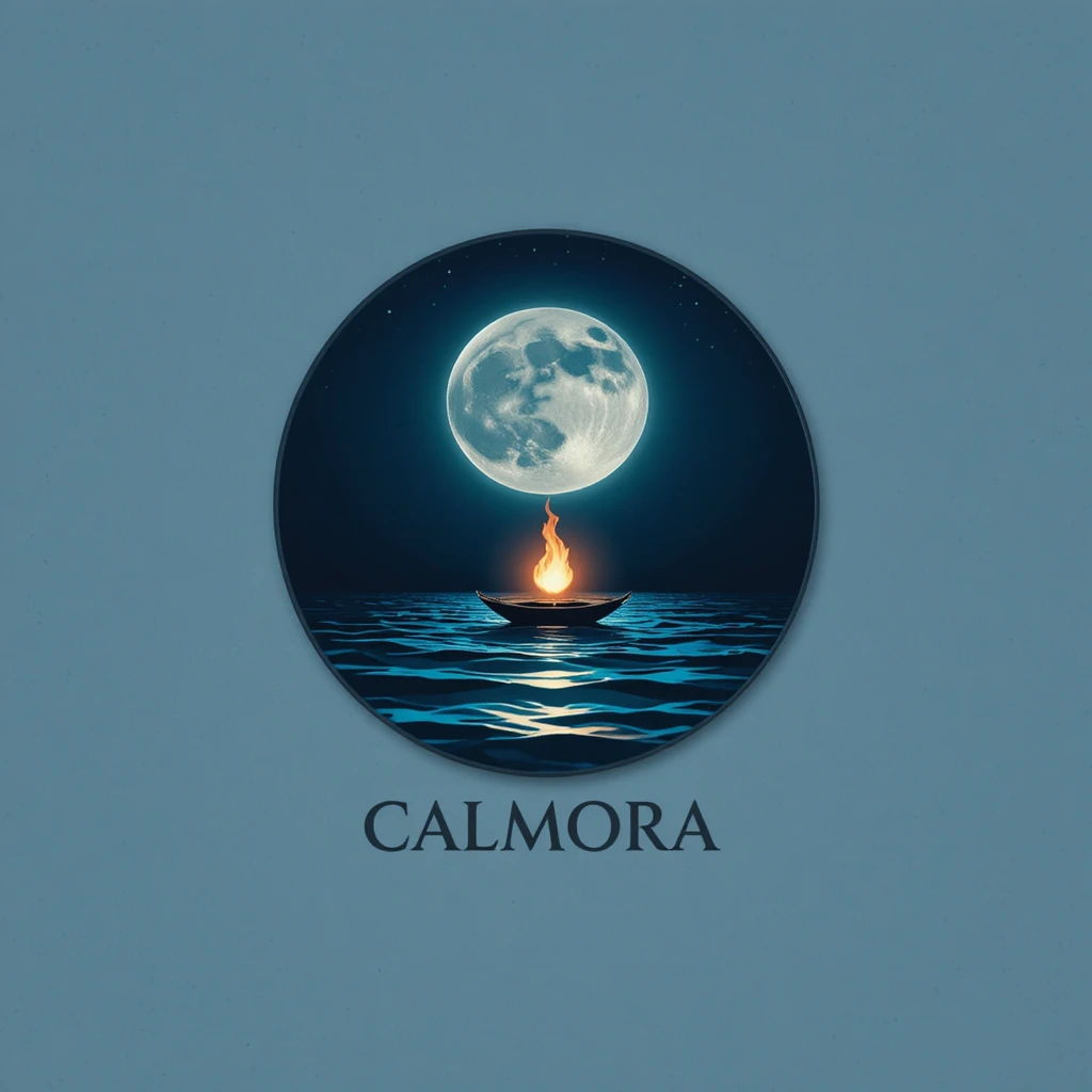 Minimalist moonlit ocean logo for calmora channel identity