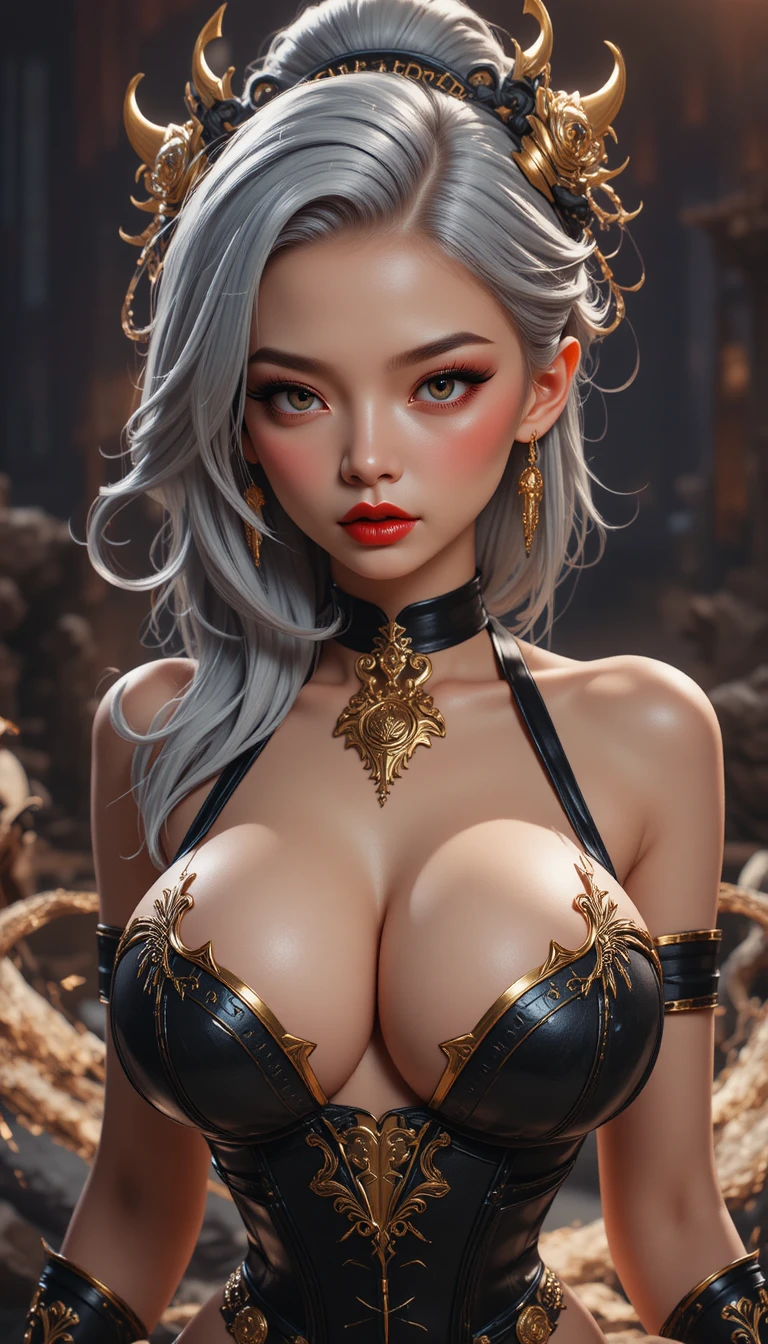 Sexy chinese dragon warrior woman in dynamic pixel art pose