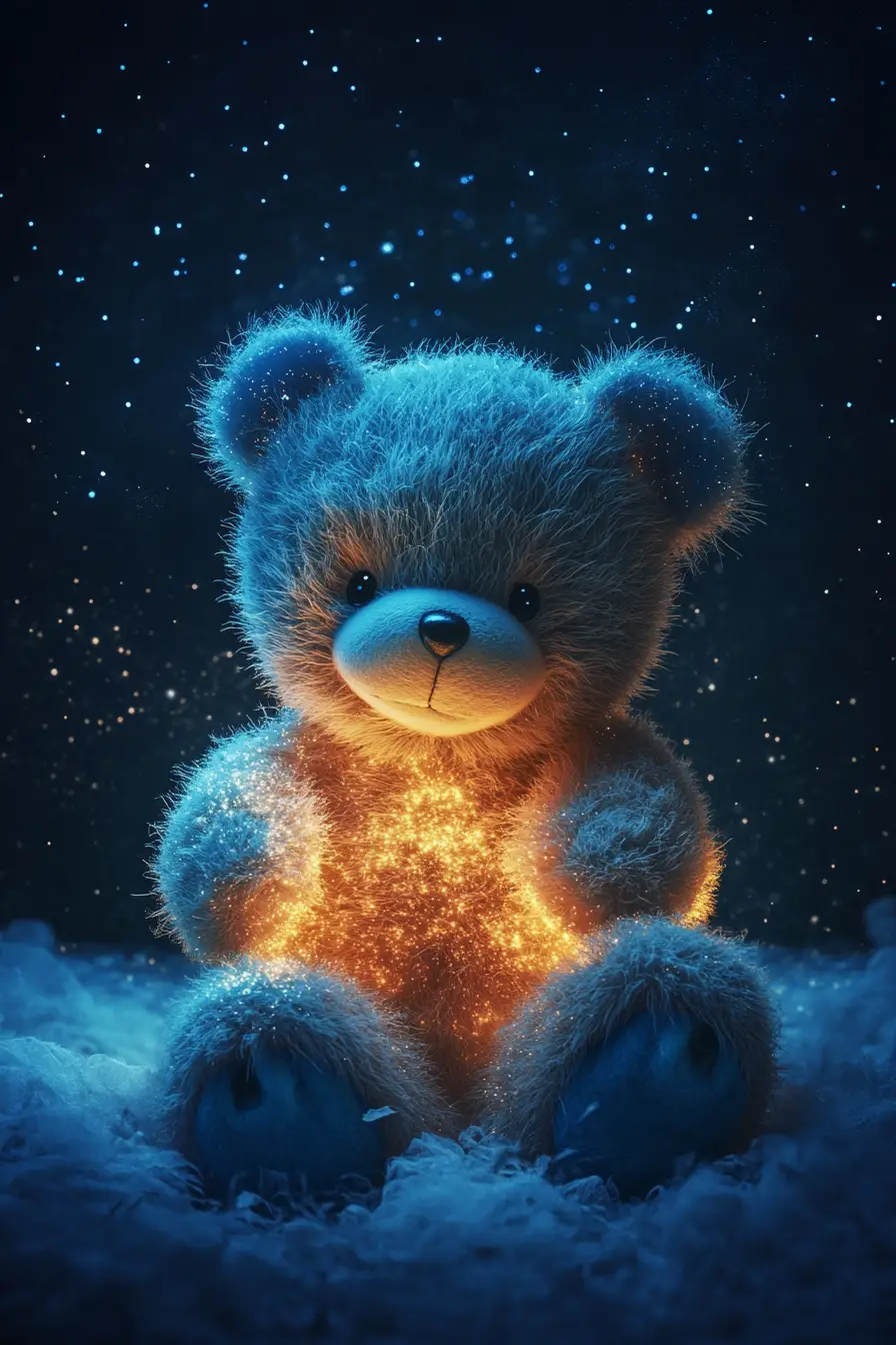 沐浴在陽光與星夜世界中的超現實泰迪熊