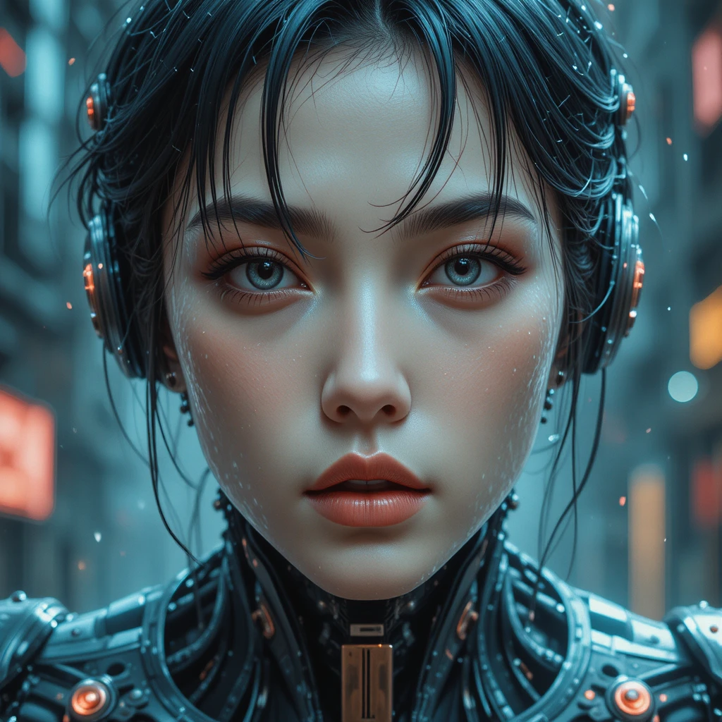 Ciborgue K-pop de IA cyberpunk de corpo inteiro em transição humana