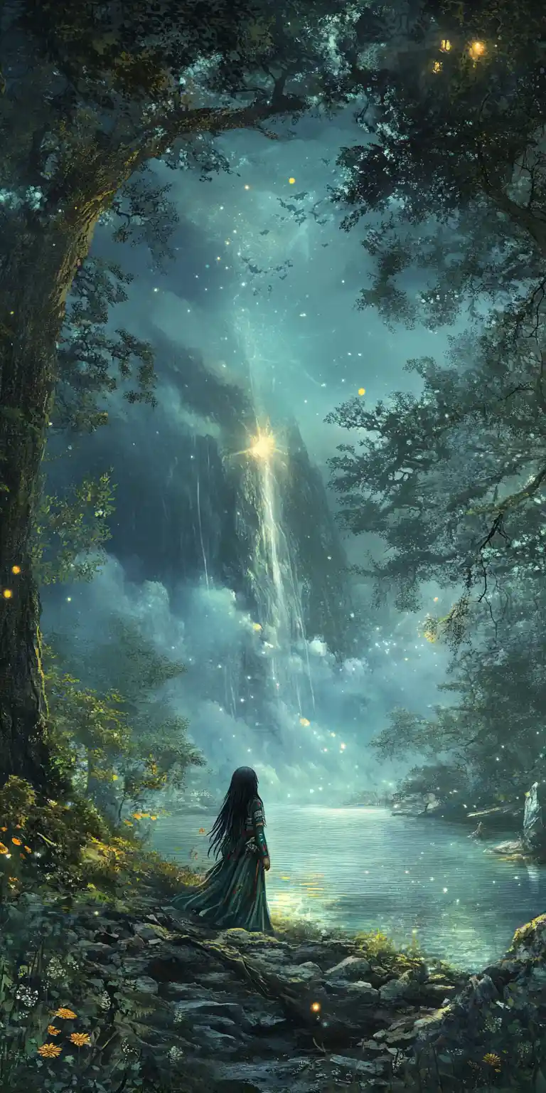 Small native spirit at the edge of a mystical forest