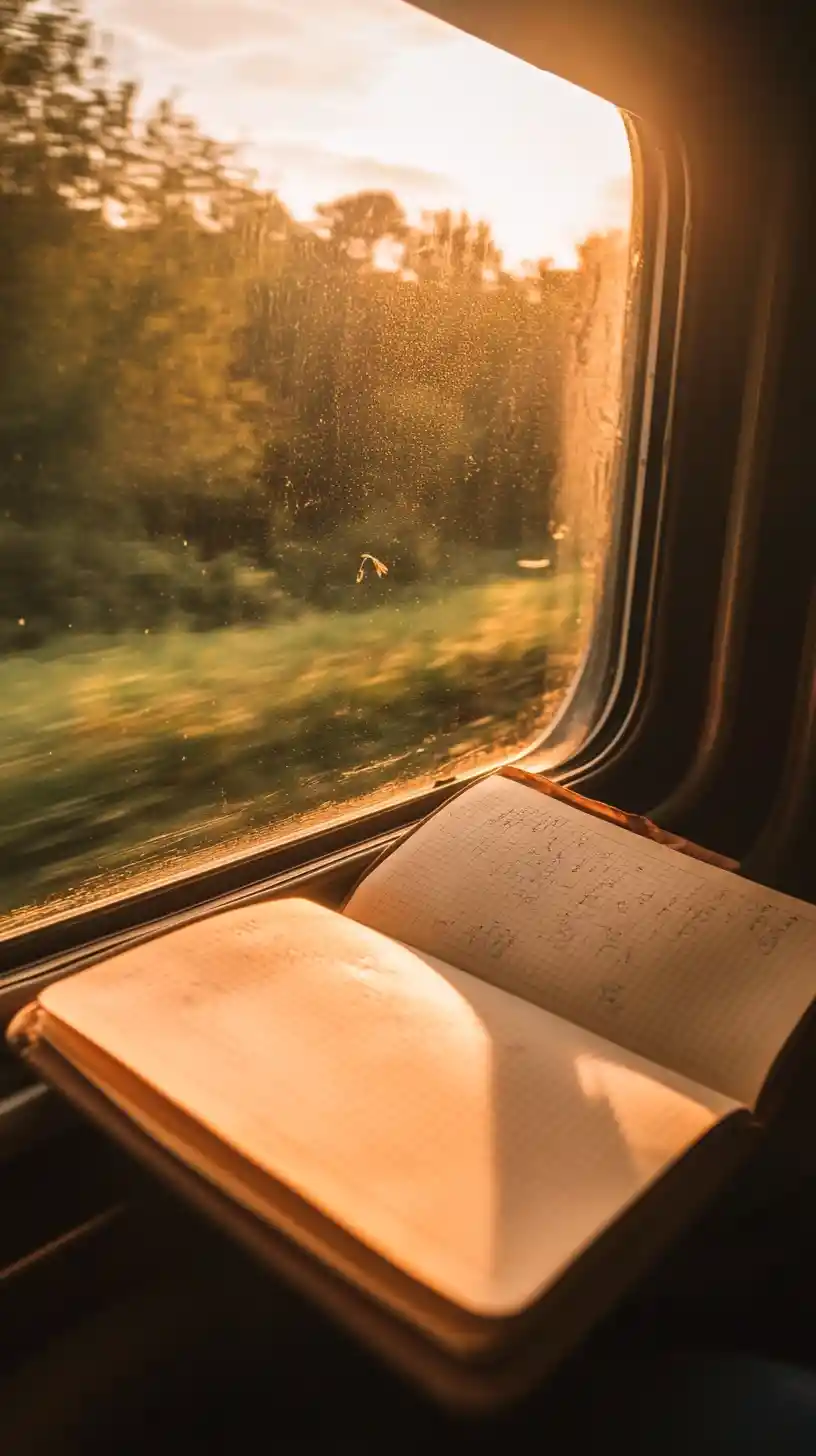 Sunlight On A Notebook Inside A Moving Train