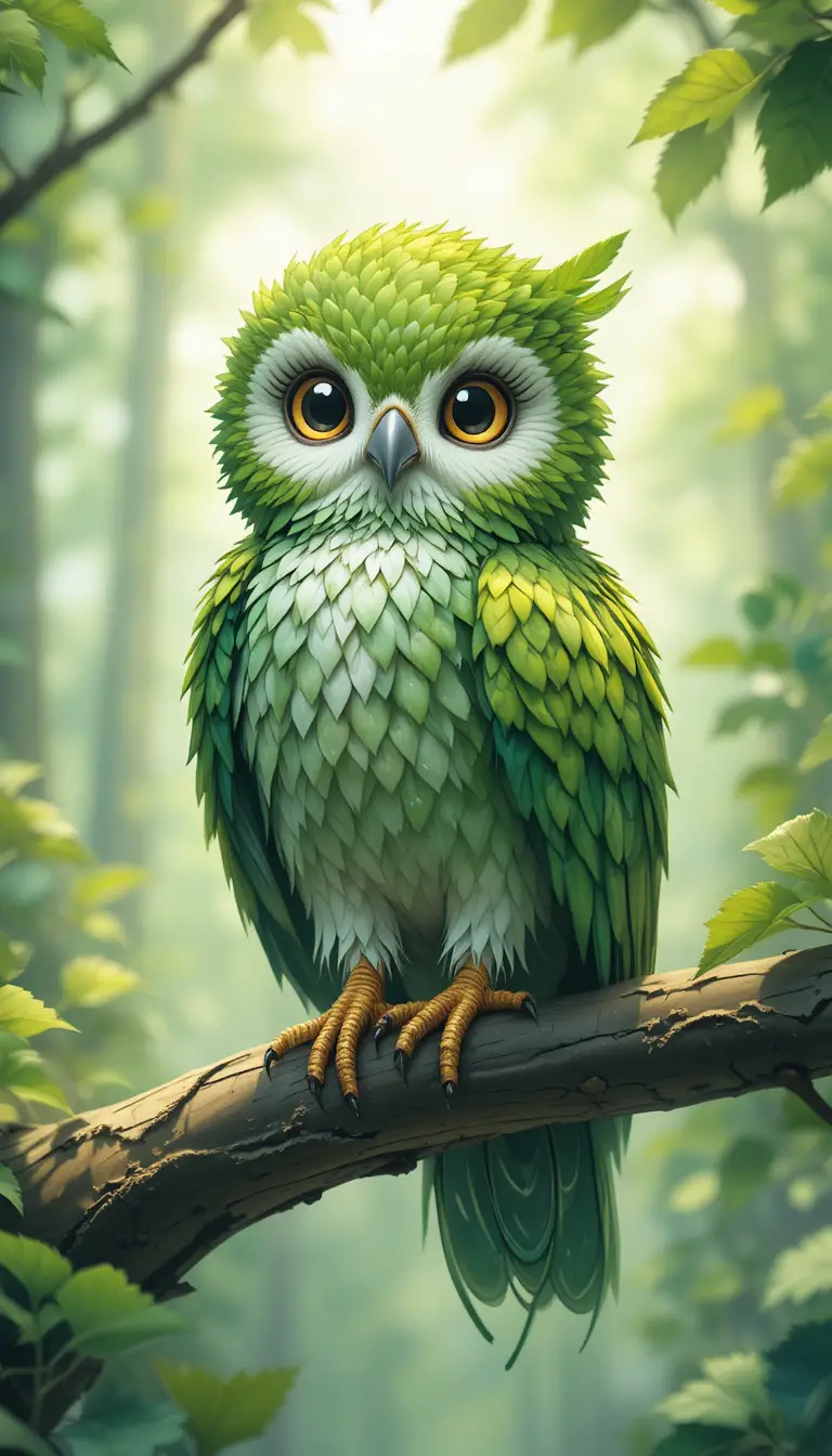 Cute leaf feathered hawk resting on a tree branch