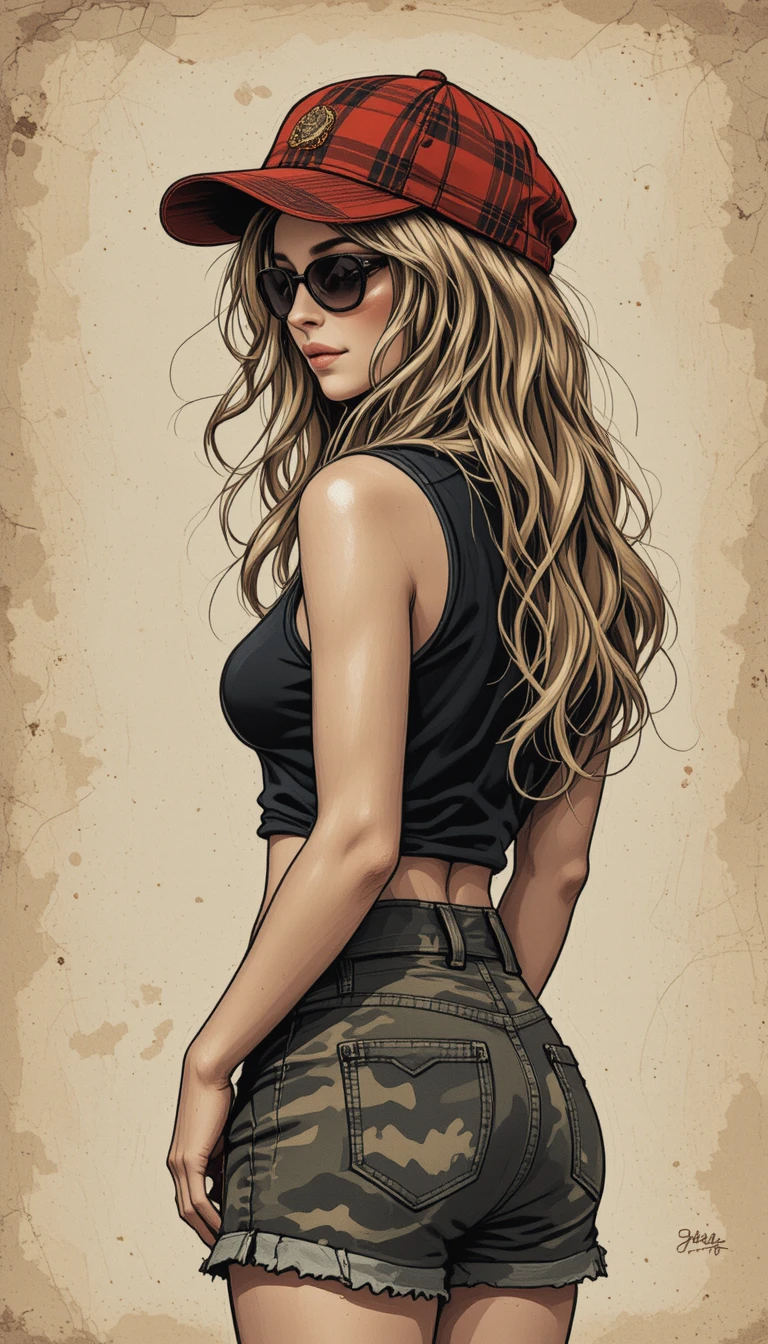 Back view portrait of a blonde girl in casual streetwear