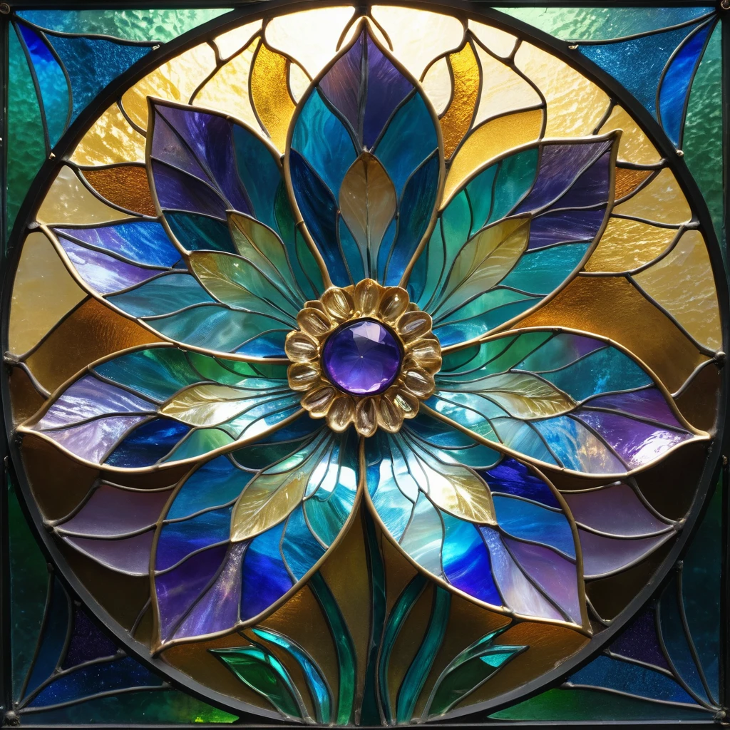Flor celestial radiante com núcleo cristalino luminoso