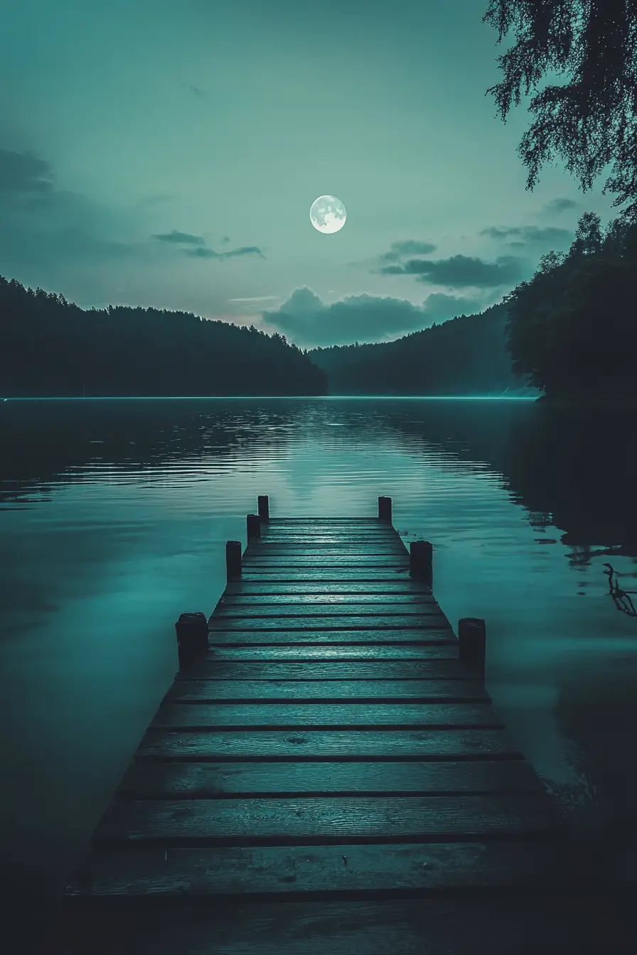 Ruhige Mitternachtslagune mit sanfter Lo-Fi-Chill-Atmosphäre