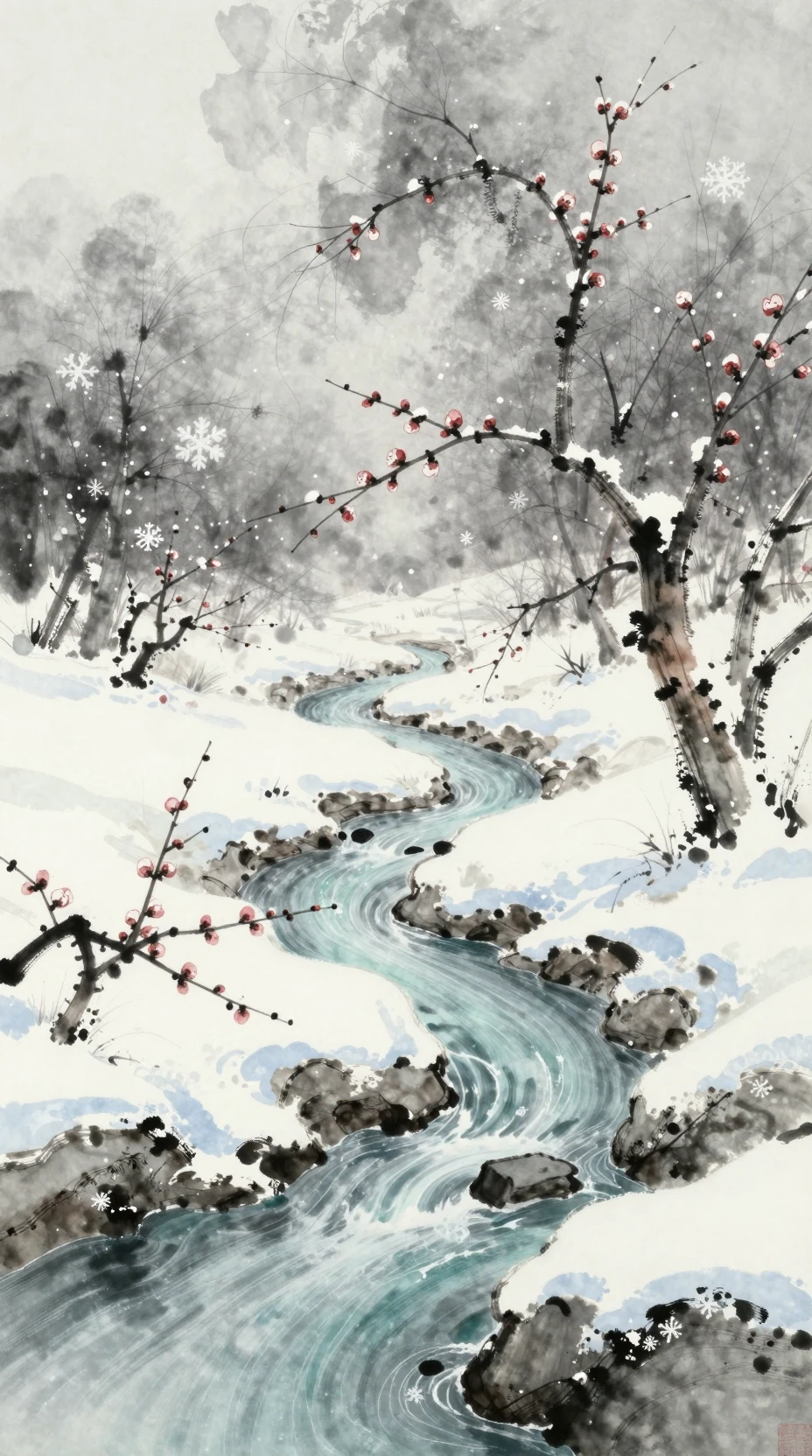 Paysage d’hiver enneigé en délicate illustration à l’encre