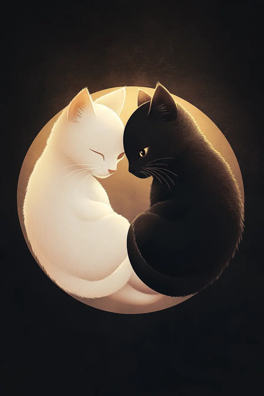 Cute yin yang animal pair in circular balanced design