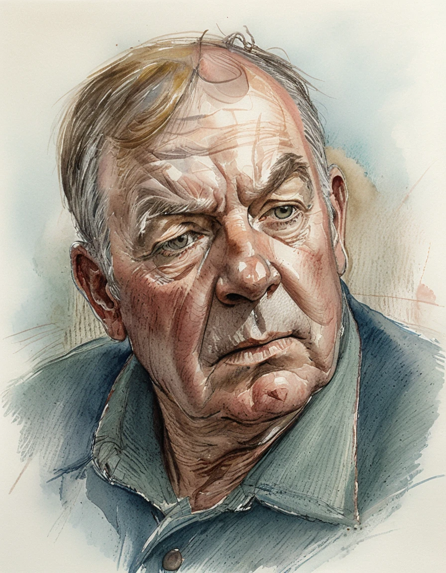 Portrait rapproché d’un homme âgé en douce lumière latérale – dessin