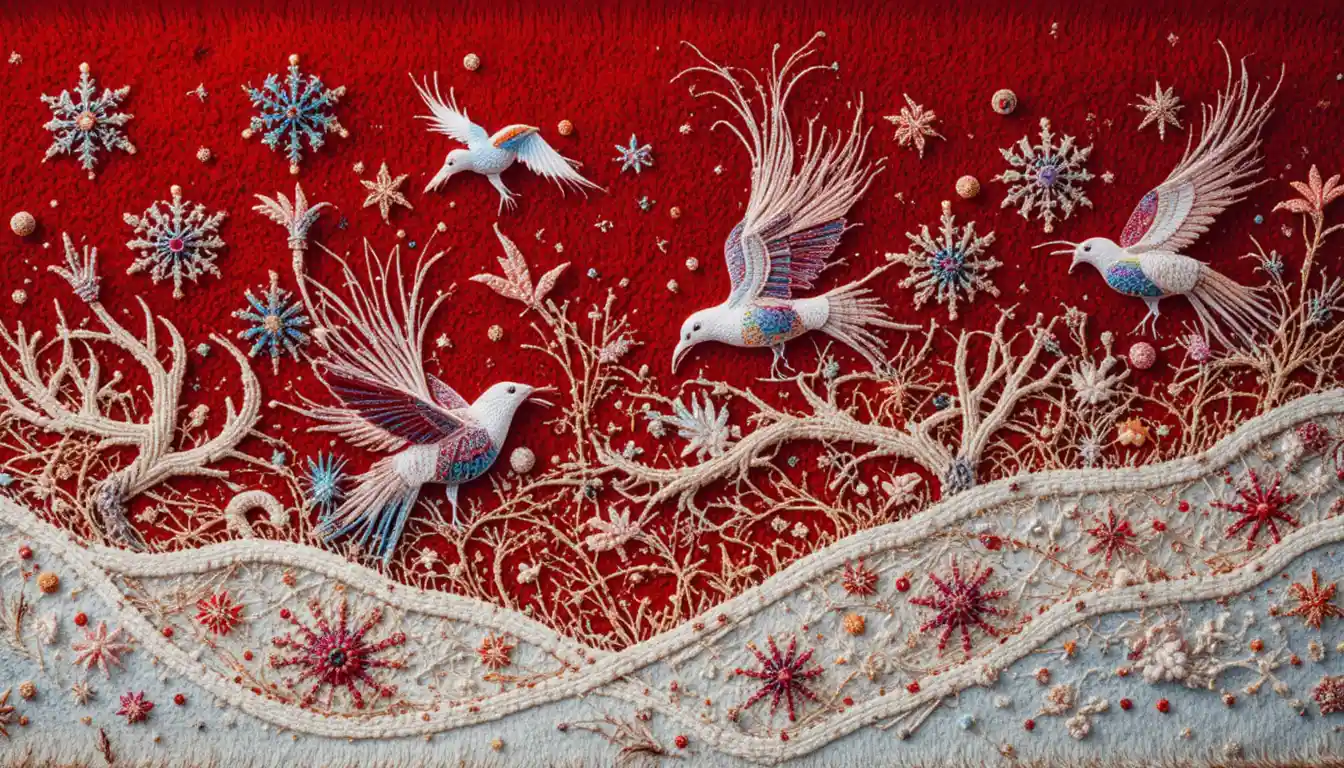 Colorful evenki folk embroidery with swirling wind motifs