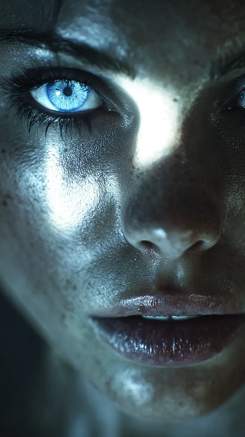 Femme mystérieuse en portrait dramatique sous un projecteur en clair‑obscur