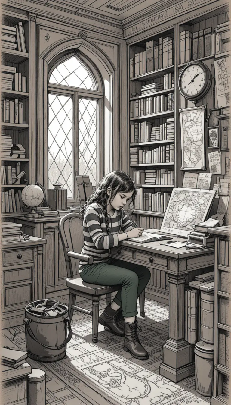 Focused student writing at a wooden desk in warm study