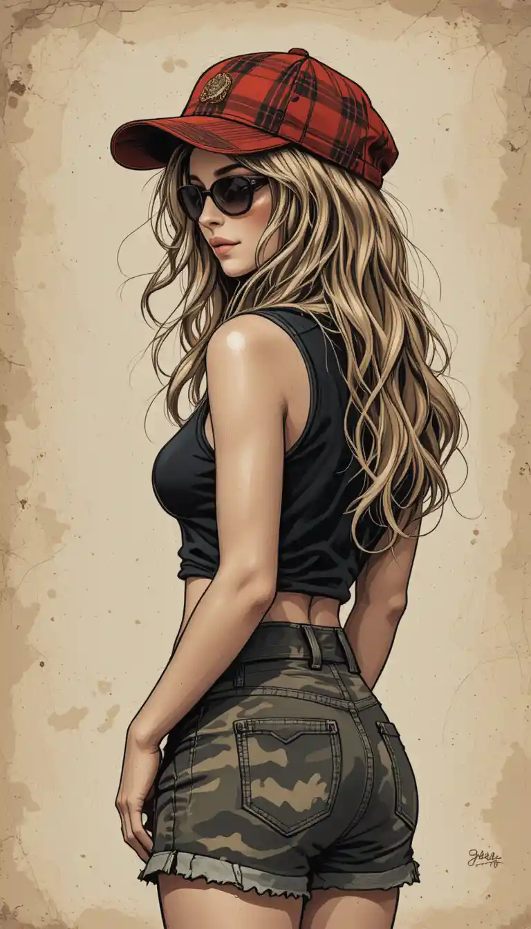 Back view portrait of a blonde girl in casual streetwear