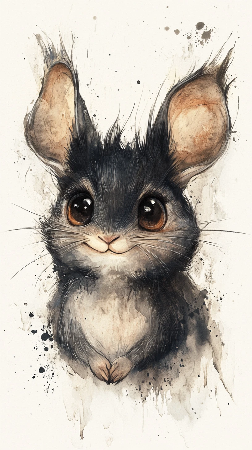 Primer Plano Onírico en Acuarela de una Chinchilla Sonriente