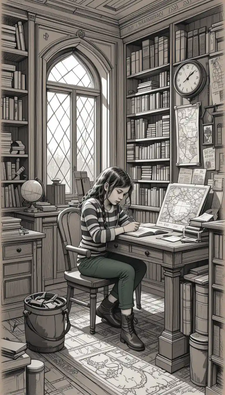 Focused student writing at a wooden desk in warm study