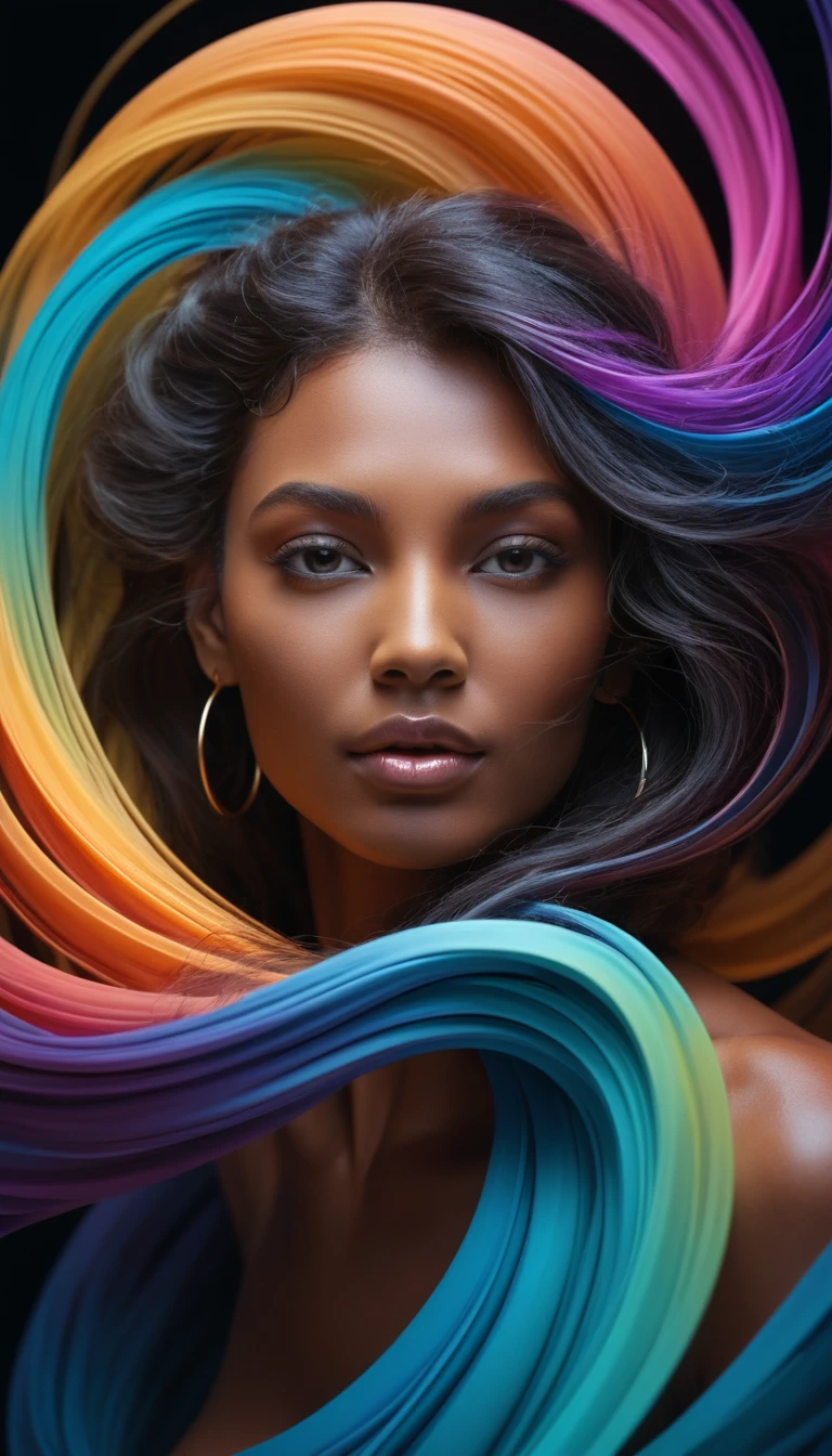 Ragazza dai colori cosmici su sfondo a gradiente fluido